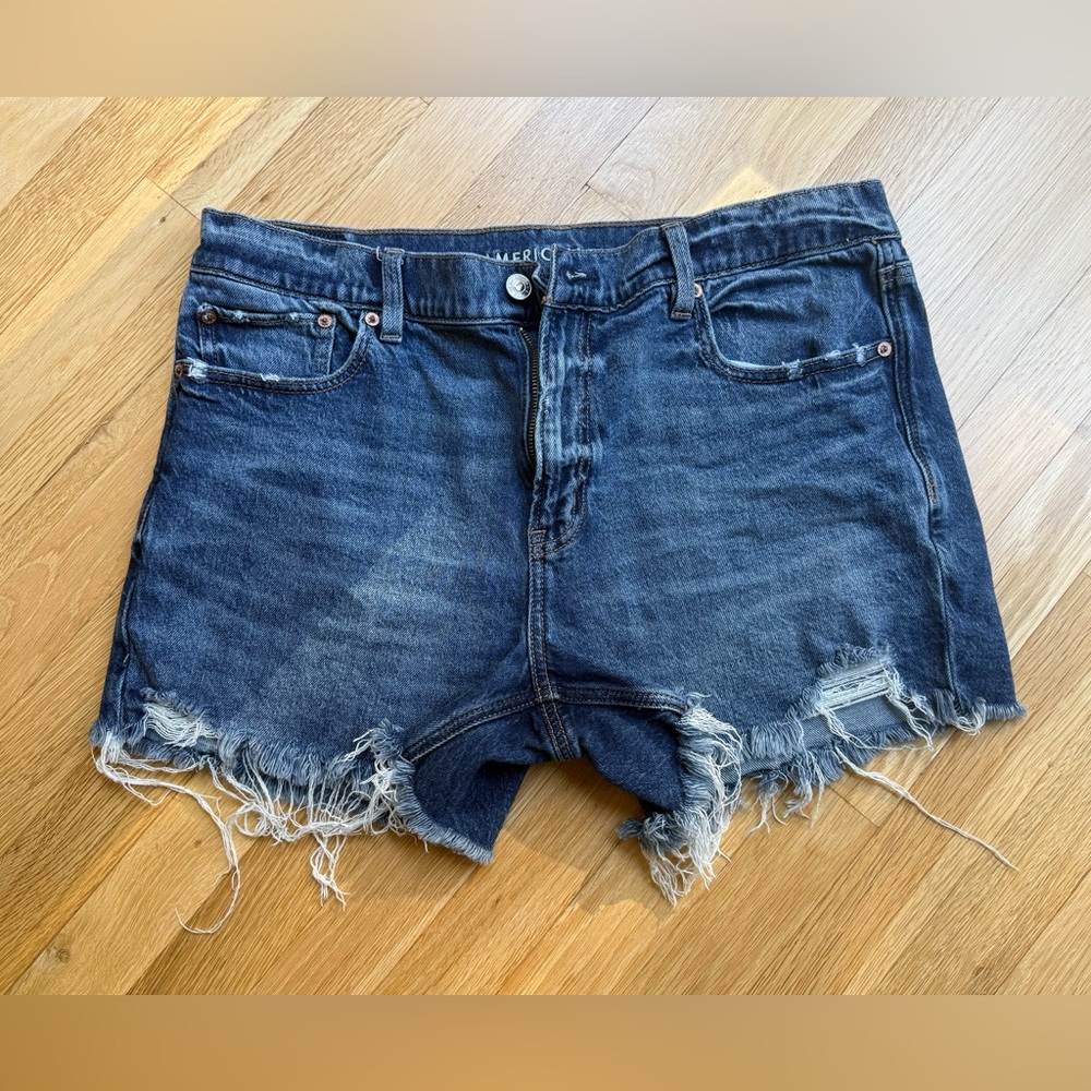 American Eagle Outfitters Dark Blue Frayed Jean Shorts
